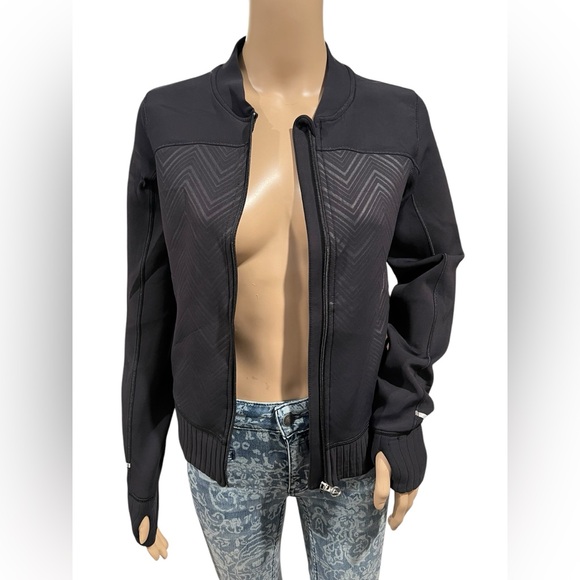 Ivivva Lululemon Black Chevron Scuba Bomber Jacket Size 12 - Picture 4 of 13